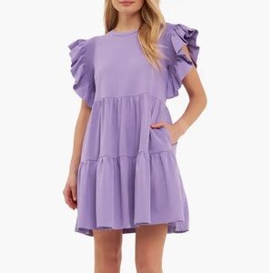 Babydoll Purple Ruffle Sleeve Mini Dress English Factory